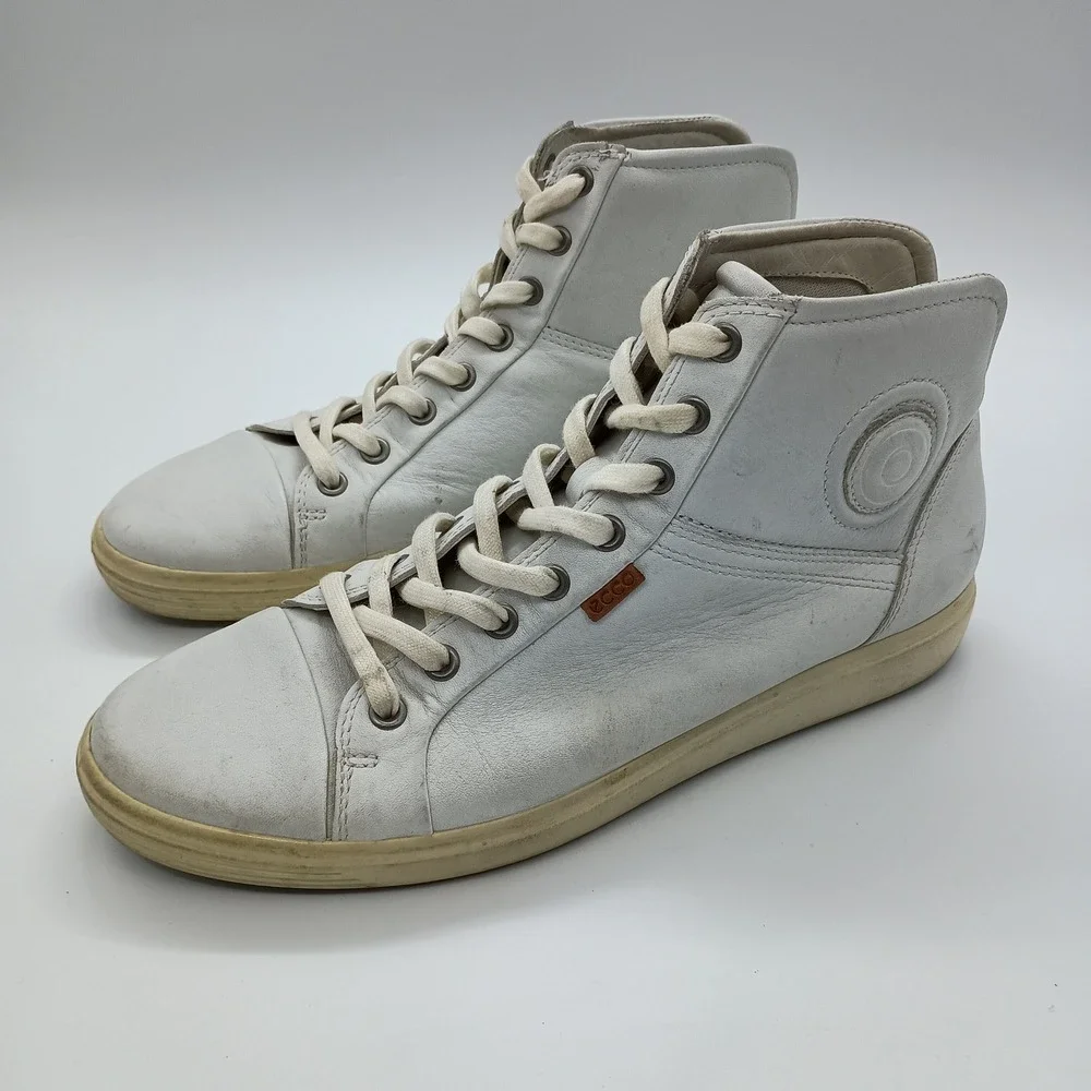 ECCO Soft 7 White Leather High Top Sneakers Mens Size 41‎ Extra Width